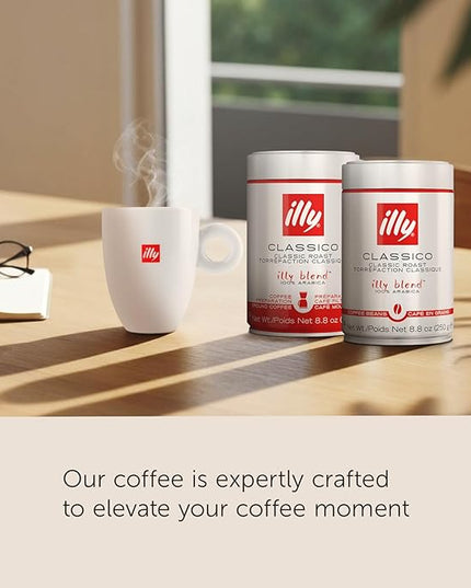 Illy Classico Ground Drip Coffee, Medium Roast, Classic Roast With Notes Of Chocolate & Caramel, 100% Arabica Coffee, No Preservatives, 8.8 Ounce (Pack Of 1)