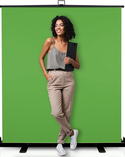 【Wider Style】 KHOMO Gear Green Screen 84 x 84 inch – Extra Large Pull Down Backdrop – Portable Collapsible Roll Down Projector Screen – Green Screen for Video, Streaming, and Photography