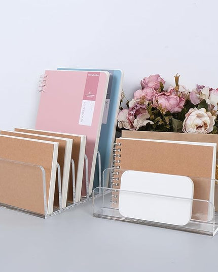 Acrylic Mail Organizer File Holder for Desk, 3 Compartments Clear Desk Organizer Desktop Vertical Letter Sorter for Envelopes, Bill, Document, Notebook,Countertop Folder for Office, Home & School,1 PC