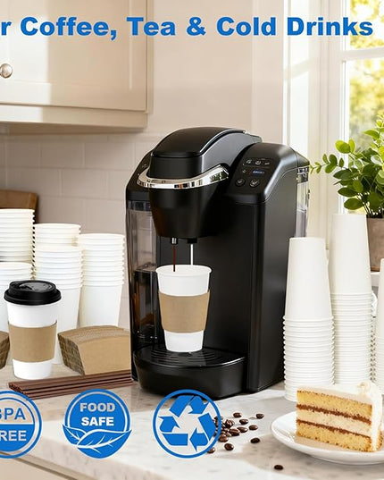 Coolcap 16 oz 500 Pack Coffee Cups with Lids and Sleeves, Straws, Hot Disposable To Go Travel Paper Cups Bulk for Office, Home Coffee Bar Accessories, Chocolate, Cocoa, Beverage (White)