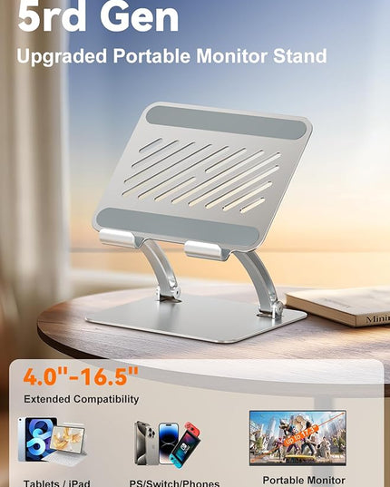 tounee Tablet Holder Stand, Dual Rod Adjustable Aluminum Desktop Stand, Compatible with 4.7-16.9" iPads, Surface Tablets, Portable Monitors, Kindle & More (Silver)
