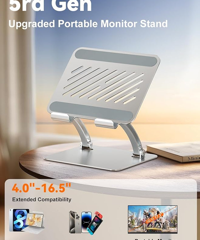 tounee Tablet Holder Stand, Dual Rod Adjustable Aluminum Desktop Stand, Compatible with 4.7-16.9" iPads, Surface Tablets, Portable Monitors, Kindle & More (Silver)