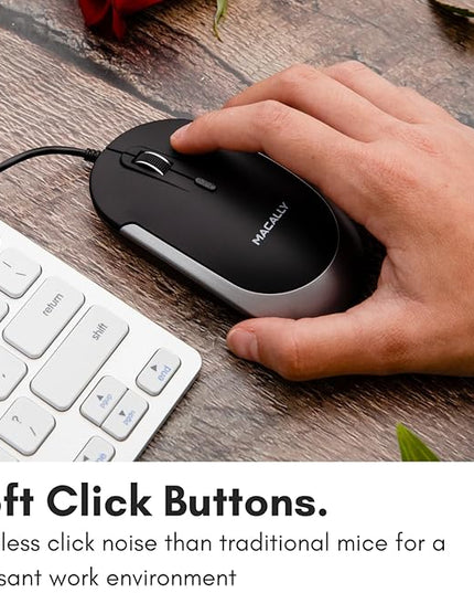 Macally Silent Wired Mouse - Slim & Compact USB Mouse for Apple Mac or Windows PC Laptop/Desktop - Designed with Optical Sensor & DPI Switch - Simple & Comfortable Wired Computer Mice (Space Gray)