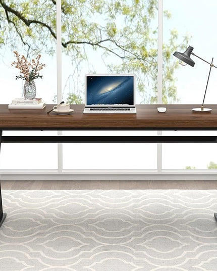 FOLUBAN Office Desk, Modern Wood and Metal Home Desk, Writing Study Work Desks for Bedroom, Industrial PC Gaming Table for Living Room, Walnut, 60 Inch