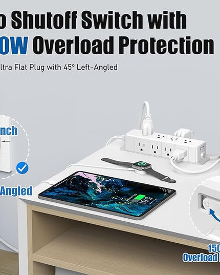 ANNQUAN 40W Fast Charging Under Desk Power Strip,12 Outlet Mountable Power Strip with 4 USB,1200J Surge Protection,6FT Flat Extension Cord