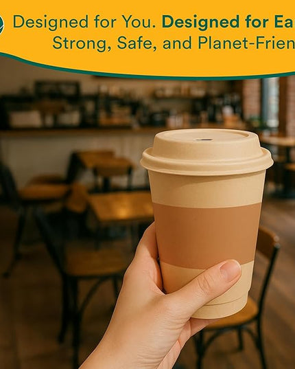 ECO SOUL 200 Pack 12 oz Disposable Coffee Cups with Lids & Sleeves Eco-Friendly, Biodegradable, Compostable, Leak-free & Sturdy To Go Hot Drink Cup for Tea, Chocolate Party Travel Cafe Office & Home