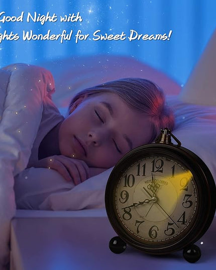 RODH Battery Alarm Clock,Night Light,Vintage Hangable Super Silent Non Ticking Analog Table Clock for Bedroom Bedside, Desk,Shelf