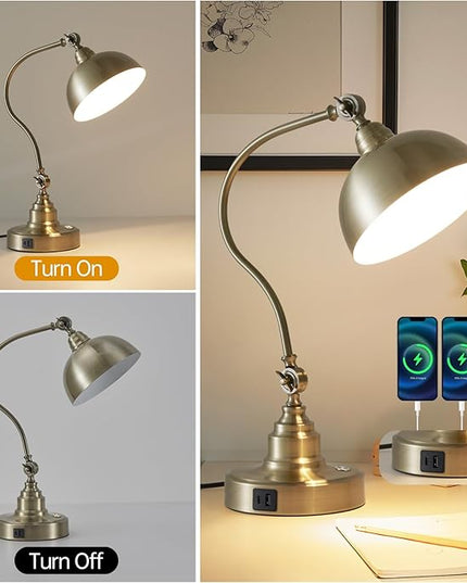 Vintage Desk Lamp Decorative Table Lamp for Home Office Living Room Bedroom Desk Light, Rustic Industrial Farmhouse Antique Library Study Desk Lamp E26 LED Bulb Included