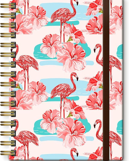 Spiral Journal Notebook, A5 Cute Notebooks for Women Men, College Ruled Hardcover Notebook for Work & Note Taking, 60 Pages Double-Wire Journals for Writing, Cute Flamingo