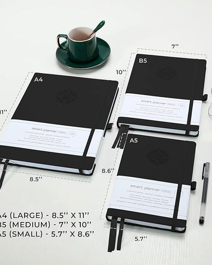 Smart Planner Pro – Undated Daily Planner – Medium B5 – Achieve Goals & Increase Productivity with Weekly, Monthly, Work Sections - Organizer Planner with Back Pocket, 3 Satin Bookmarks & Pen Holder