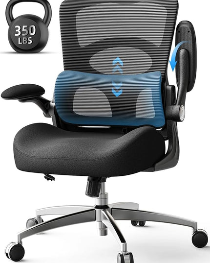 Ergonomic Office Chair - Office Desk Chair with Adjustable Lumbar Support - Mesh Comfy Chair with Flip-Up Arms - Heavy Duty Gaming Chairs for Adults Home and Business