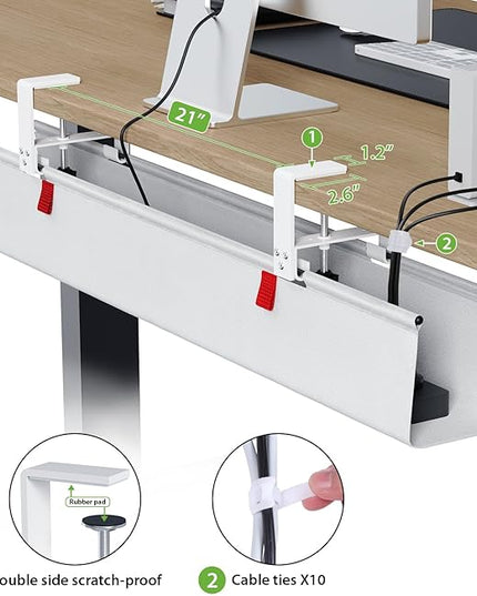 KEEGH Large 36" Under Desk Cable Management Tray - Under Desk Cord Organizer - Clamp/Screw Mount - Support Upto 70lbs - Wire Management - Gaming/PC Cable Tray - Cord Hiders for Office/Home, White