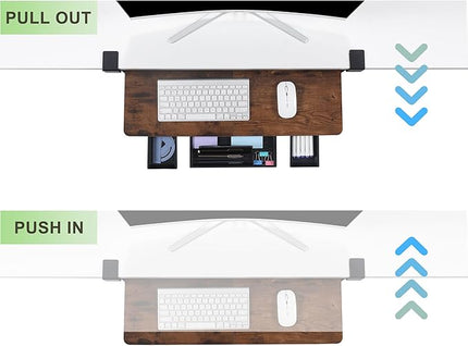 Keyboard Tray Under Desk with Drawer,26.77" X 11.81"Large Size Keyboard Tray with C Clamp-on Mount, Easy to Install, for Home Office (Mahogany)