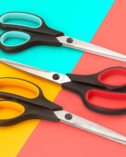 Scissors 8.5 Inch scissors all purpose Bulk Set of 3, Scissors for Office Home School Craft Supplies, Soft Comfort-Grip Right/Left Hand, Black