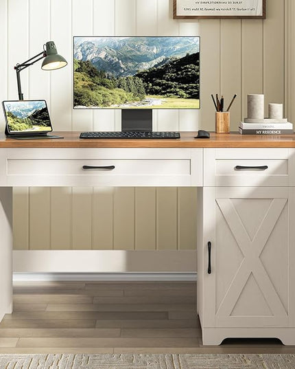 Vabches Farmhouse 47" Executive Desk,Computer Desk with Drawers and Storage Cabinet, Workspace for Home Office and Study