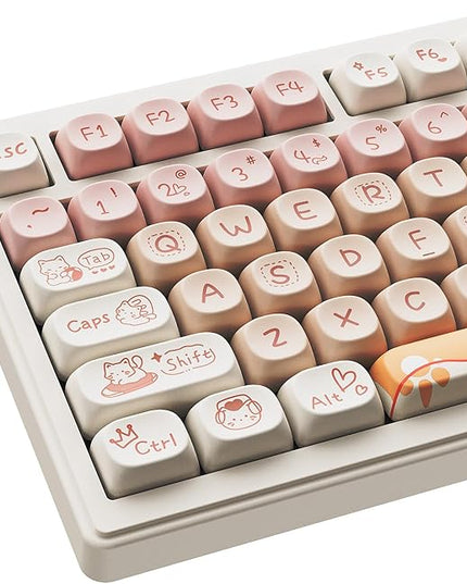 MOA Profile Keycaps - Cute Kitten Theme, PBT Key caps Dye-Sublimation, Custom 141 Keys Set for Cherry Gateron MX Switches Mechanical Keyboard