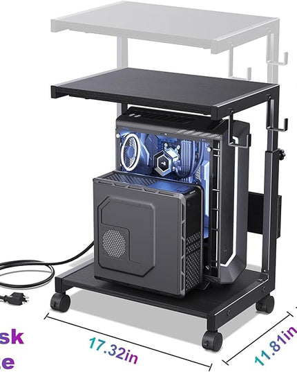 Computer Tower Stand with Charge Station and USB Charging Port - Height Adjustable PC Tower Stand, Under Desk CPU Holder Cart with Locking Caster Wheels for Fits Most PC