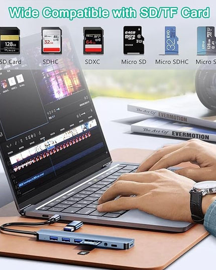 USB C Hub USB Hub 3.0, VIENON Aluminum 8 in 1 USB Extender with SD/TF Card Reader, 3.5mm Aux Headphone Jack for MacBook Pro Air and More PC/Laptop/Tablet Devices