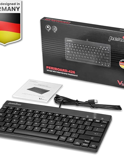 Perixx PERIBOARD-426C Wired Mini Low Profile Keyboard - 10.87x5.43x0.55 inches Dimension - 4.9ft USB C Cable - US English