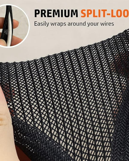 MGI SpeedWare Braided Split-Sleeve Wire Loom for High-Temperature Automotive Harness and Home Cable Management 10 feet (1")
