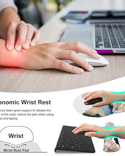 Keyboard Wrist Rest and Mouse Pad, Ergonomic Memory Foam Mouse Pad Wrist Support, Non-Slip & Pain Relief Mouse Pad and Keyboard Wrist Support, Comfortable Mousepad with Wrist Rest for Game, Office