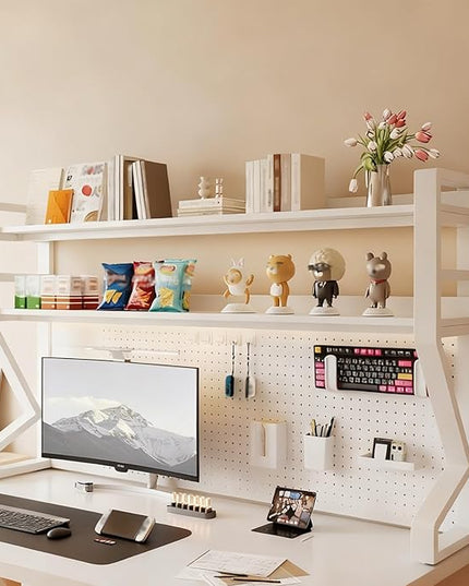JHDXL Desk Shelf Organizer with Pegboard & Storage Accessories, Space-Saving Desk Storage Shelf, Desktop Shelf Organizer Display Rack, for Dorm, Office(White 1,95 * 95cm/37.4 * 37.4in)