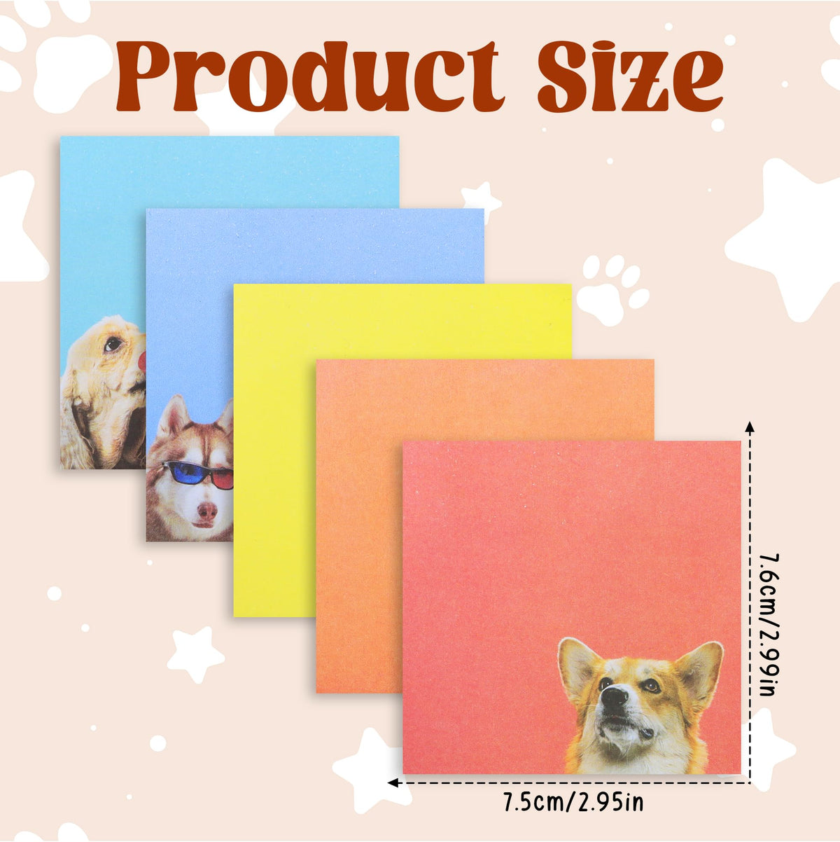5 Pads Cute Sticky Notes Set, 3" x 3" Dog Self Stick Notepads, Funny Dog Stationery, Kawaii Adhesive Memo Pads, Dog Lover Gifts, Office Decor Desk Accessories, School Supplies