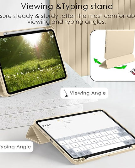 ZryXal iPad Pro 11 Inch Case (M5) 2025/ (M4) 2024 (Model: A2836/A2837/A3006), Trifold Stand Smart Cover with Pencil Holder and Soft TPU Back, Auto Wake/Sleep (Champagne Gold)