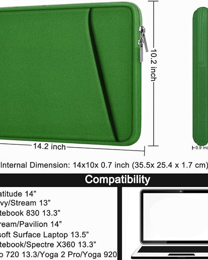 Askuko 14 inch Laptop Sleeve, Shockproof Protective Computer Cover, Durable Carrying Bag Laptop Case Compatible with 14"" MacBook Air/Pro HP Asus Lenovo Notebook, Dark Green