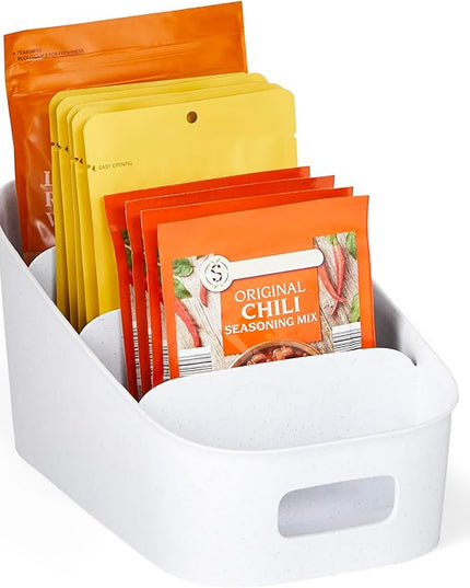 YouCopia ShelfBin Packet Organizer, 4-Tier Stairstep Raised Divided Bin, BPA-Free Storage Caddy for Kitchen Pantry and Cabinet Organization, Tea Bags, Medicine, and More