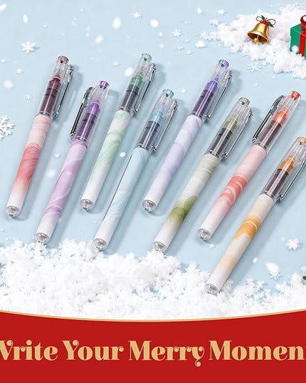 WRITECH Liquid Ink Rollerball Pens: Multi Colored 0.5mm Extra Fine Point Tip Rolling Roller Ball Pen 8ct Assorted Colors for Journaling Smooth Writing Note Taking No Bleed & Smudge & Smear