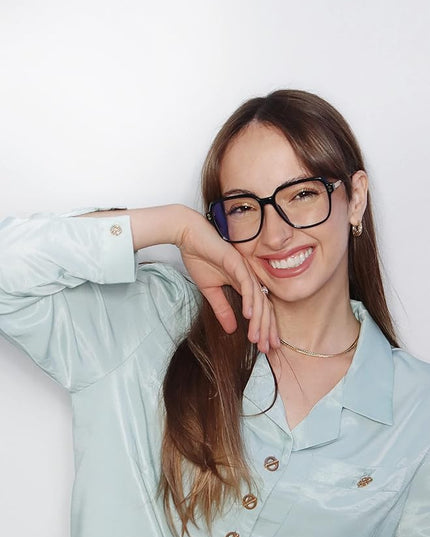 VISOONE Oversized Blue Light Blocking Glasses with Chic Square TR90 Frame and Metal Temple for Women Men REMY