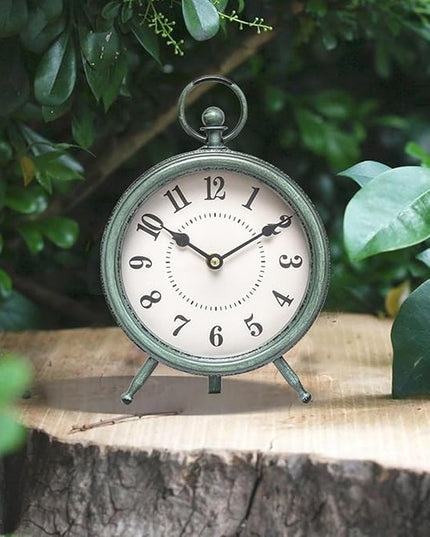 MACVAD EMAX Home Vintage Green Rustic Retro Table Clock, Silent Non-Ticking, Battery Operated, 10.5"H, 7.28"W, Green Dial, Tabletop, Indoor, Kitchen