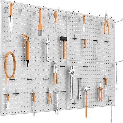 TORACK 4 PCS Metal 12 x 24 in Pegboard Panels, Garage Tools Organizer Pegboards for Workbench, Modular Peg Board, Tool Organizer Board Kit(Pack of 4, Grey)