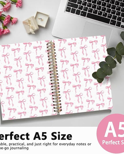 Cute Pink Diary Journal for Teen Girls & Women, Cute School Supplies - Cute Preppy Bow Stuff Birthday Gifts for Women Girls, Coquette Stuff Pink Bow Bible Hardcover Spiral Notebook 5.5x8.3