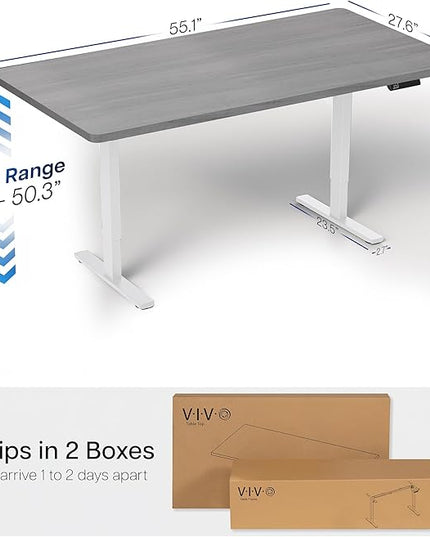 VIVO Electric 55 x 28 in Dual Motor Sit Stand Desk, Memory Height Adjustment, 2B Series, Dark Gray Top White Frame, DESK-KIT-2W55G