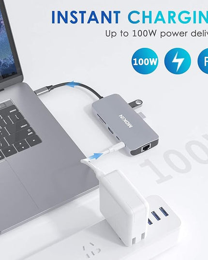 USB C Adapters for MacBook Pro/Air,Mac Dongle with 3 USB Port,USB C to HDMI, USB C to RJ45 Ethernet,MOKiN 9 in 1 USB C to HDMI Adapter,100W Pd Charging, USB C to SD/TF Card Reader USB C Hub