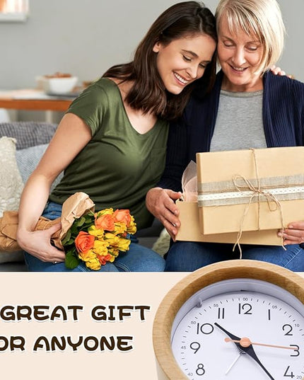 Oxmidud 4'' Natural Wooden Analog Alarm Clock with Soft Night Light - Battery Operated Non-Ticking Silent Tabletop Minimalist Desk & Bedside Clock for Bedrooms Living Room Home Office Decor