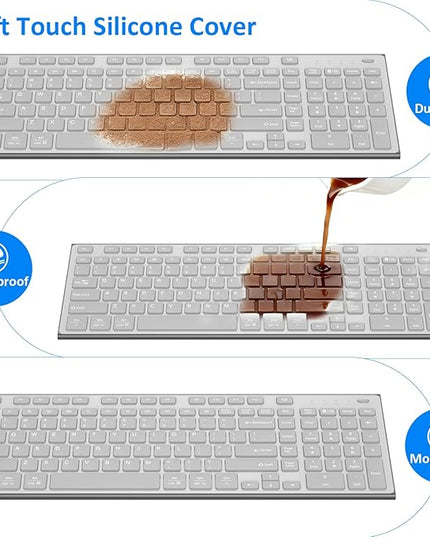 Wireless Keyboard and Mouse, GALENMORO Silent Quiet Combo Low Profile USB C Full Size Compact with Number Pad Flat Soft Touch Cordless for Mac Computer PC Laptop MacBook iMac Office - Black and Gray