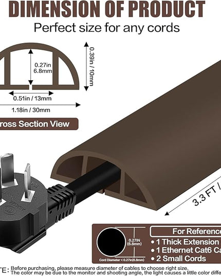 Floor Cord Cover Cable Cavity Self Adhesive Cord Hider Floor 3.3FT Floor Cable Management Power Cord Protector Floor Electric Cord Covers for Offices, Gym, Exhibitions (CoffeeBrown, 1.18" x 3.3')
