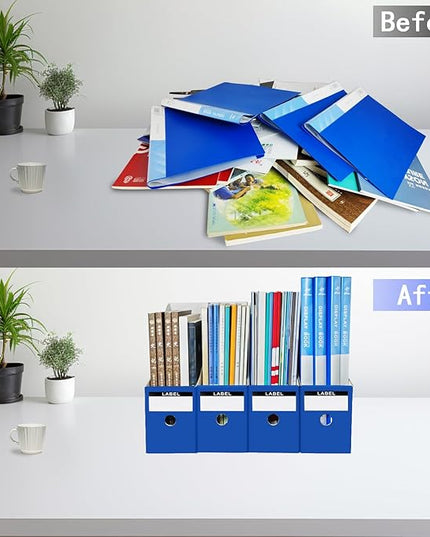 Limitliho 24 Pack Cardboard Magazine File Holder for Desktop ，Blue Book Bins for Classroom Library, Office or Home, Vertical Paper Boxes for Storage with Label(10.6" H x 10.2" L x 3.5" W in)