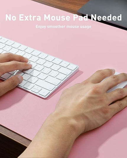 Aothia Leather Desk Pad Protector, Office Desk Mat, Large Mouse Pad, Non-Slip PU Leather Desk Blotter, Laptop Desk Pad, Waterproof Desk Writing Pad for Office and Home (48"x17", Fairy Pink)