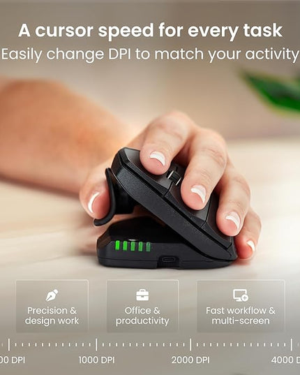 Contour Unimouse Ergonomic Vertical Mouse Adjustable 35°-70° Tilt Angle, 6 Programmable Buttons for Productivity, Customizable Thumb Rest for Wrist Pain Relief | Plug & Play Mac/PC - Wireless - Left