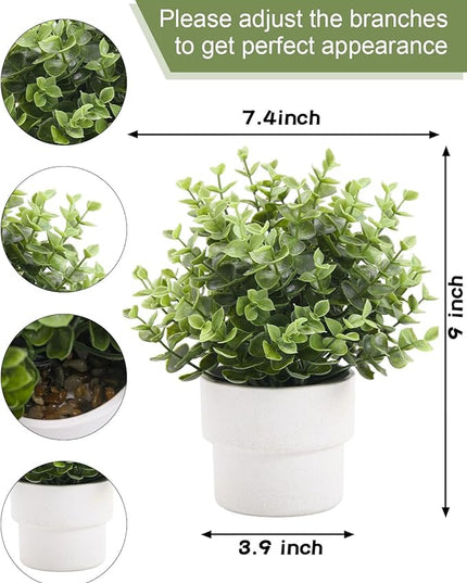 Coferset Small Fake Plants 7.45” Eucalyptus Potted Artificial Eucalyptus Plant for Home Bathroom Office Farmhouse Restroom Shelf Desk Mantel Coffee Table Decor (Green)