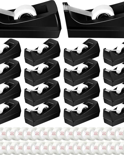Yahenda 18 Pack Desktop Tape Dispenser Non Skid Base with 0.7 x 985 Inches Invisible Tape Refills Bulk Weighted Roll Dispenser for Office Home School
