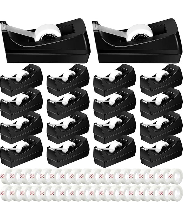 Yahenda 18 Pack Desktop Tape Dispenser Non Skid Base with 0.7 x 985 Inches Invisible Tape Refills Bulk Weighted Roll Dispenser for Office Home School