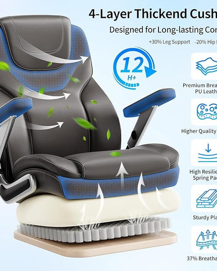Big and Tall Office Chair with 5D Arms, 600lbs Fabric & PU Leather Heavy Duty Desk Chair, Adjustable Lumbar Support & Height, Tilt Function, High Back Ergonomic Executive Computer Chair