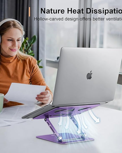 Adjustable Laptop Stand for Desk,Portable Laptop Stand Holder and Riser,Foldable Aluminum Notebook Computer Stands for MacBook Air Pro HP Lenovo Dell Samsung Chromebook, 10-15.6 inch, Purple