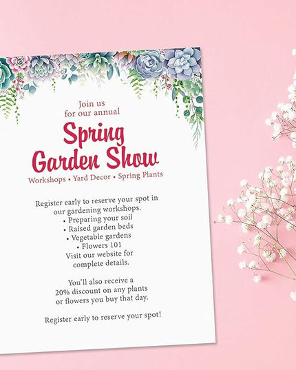 Current Succulent Floral Letter Paper - Spring Stationery Papers With Decorative Succulent Flowers Border, Printable Holiday, Wedding & Bridal Shower, & Invitation Sheets, Set of 25, 8 1/2" x 11"