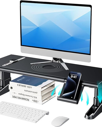 Computer Monitor Stand Riser for Desk,4.5-6.3 Inches Freely Height Adjustable with Cellphone Holder,Multi-Purpose Desktop Organizer Monitor Stands Riser for Computer,Laptop,Printer,TV (BLack)